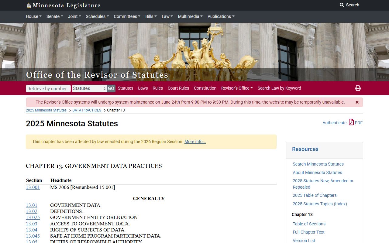 Rock County arrest records public access law Minnesota chapter 13