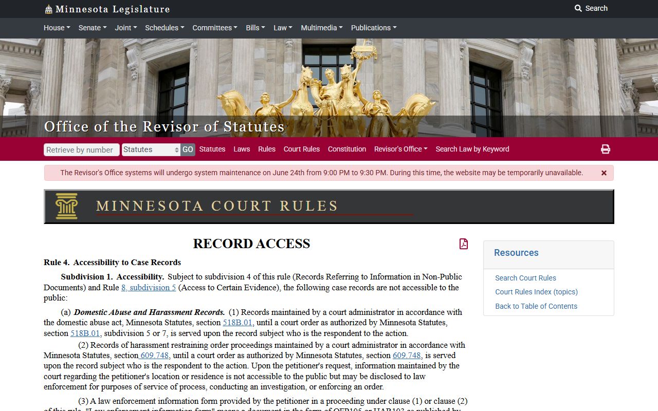 Rock County Court Administrator public access rule for court records