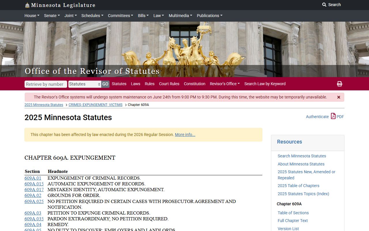 Minnesota expungement chapter for Rock County criminal court records