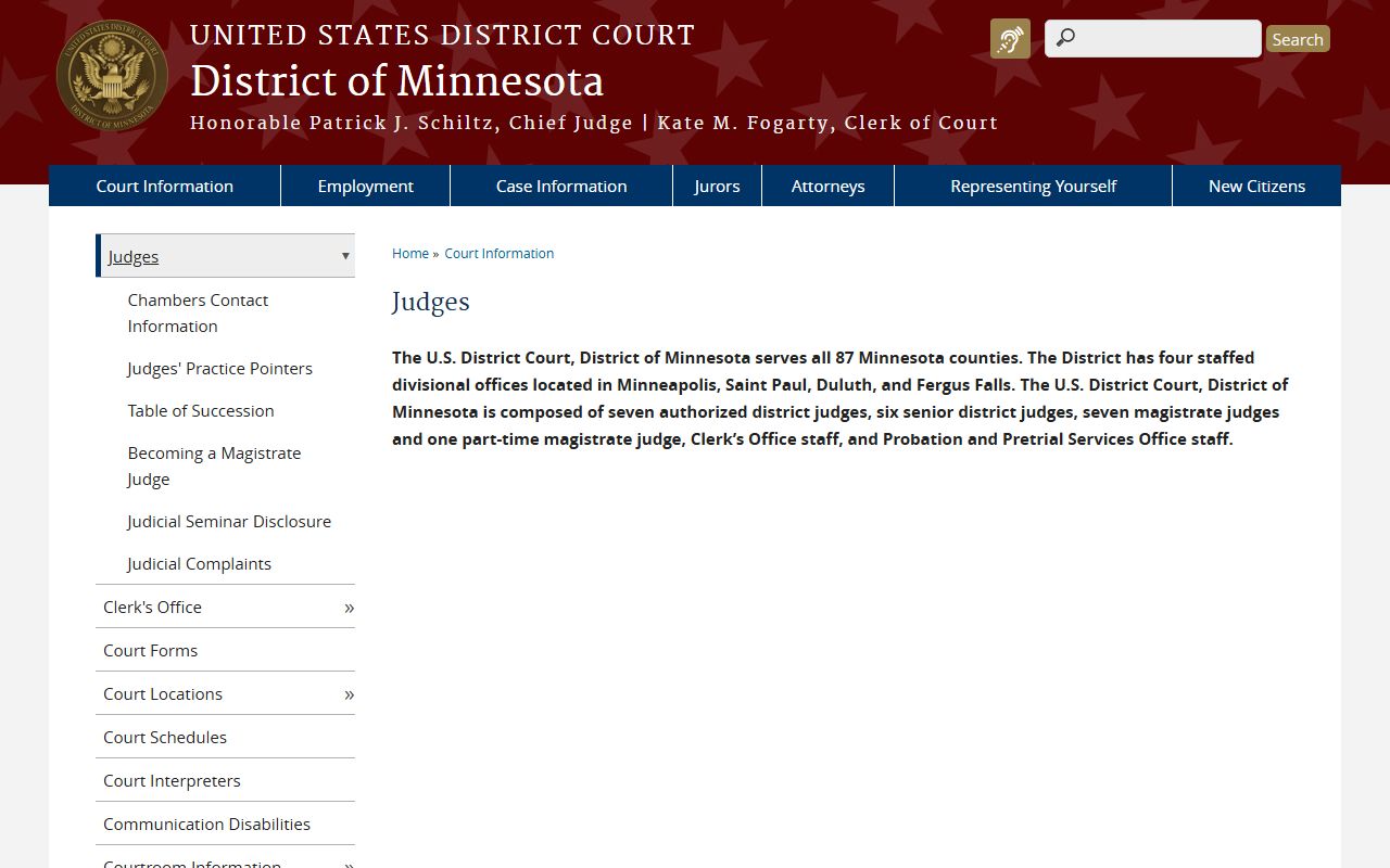 Rock County District Court records federal District of Minnesota judges page