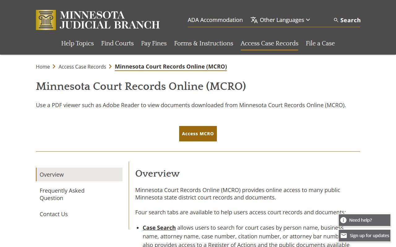 Rock County court records MCRO access overview