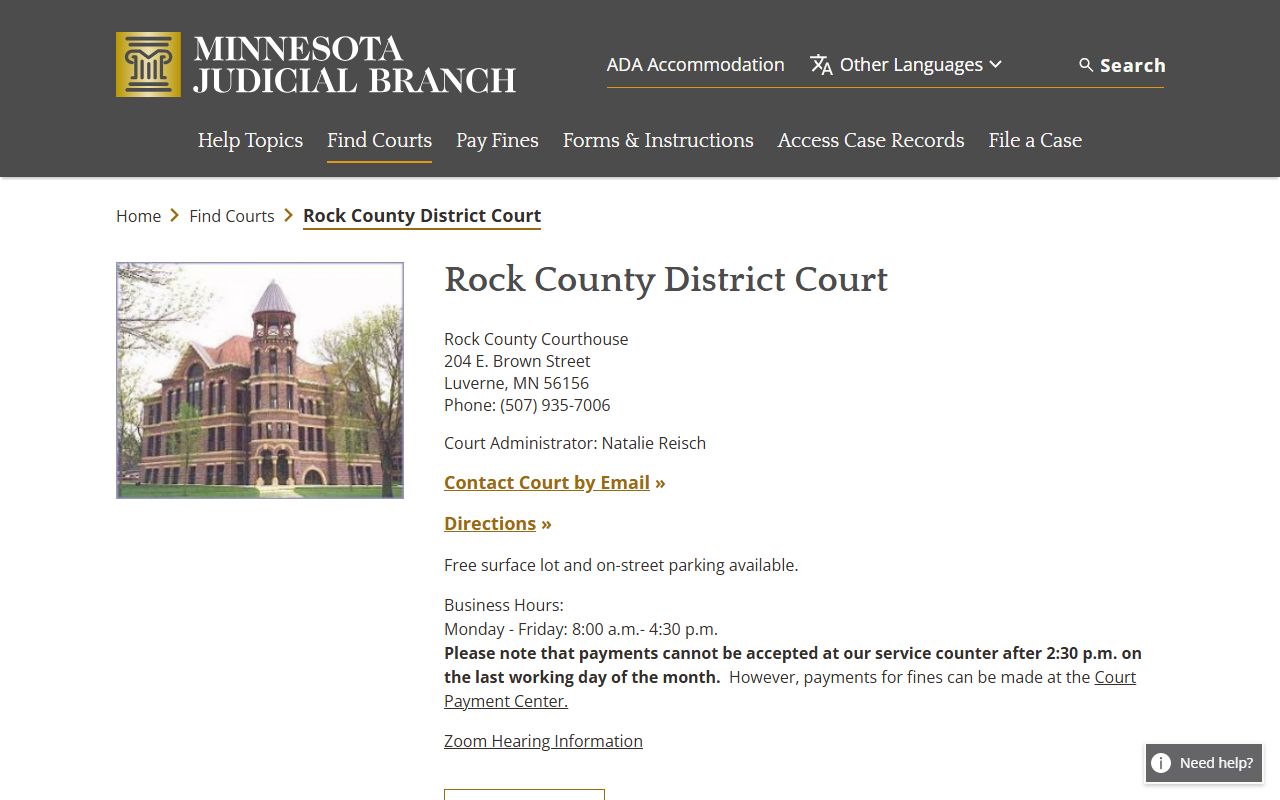Rock County court records District Court landing page