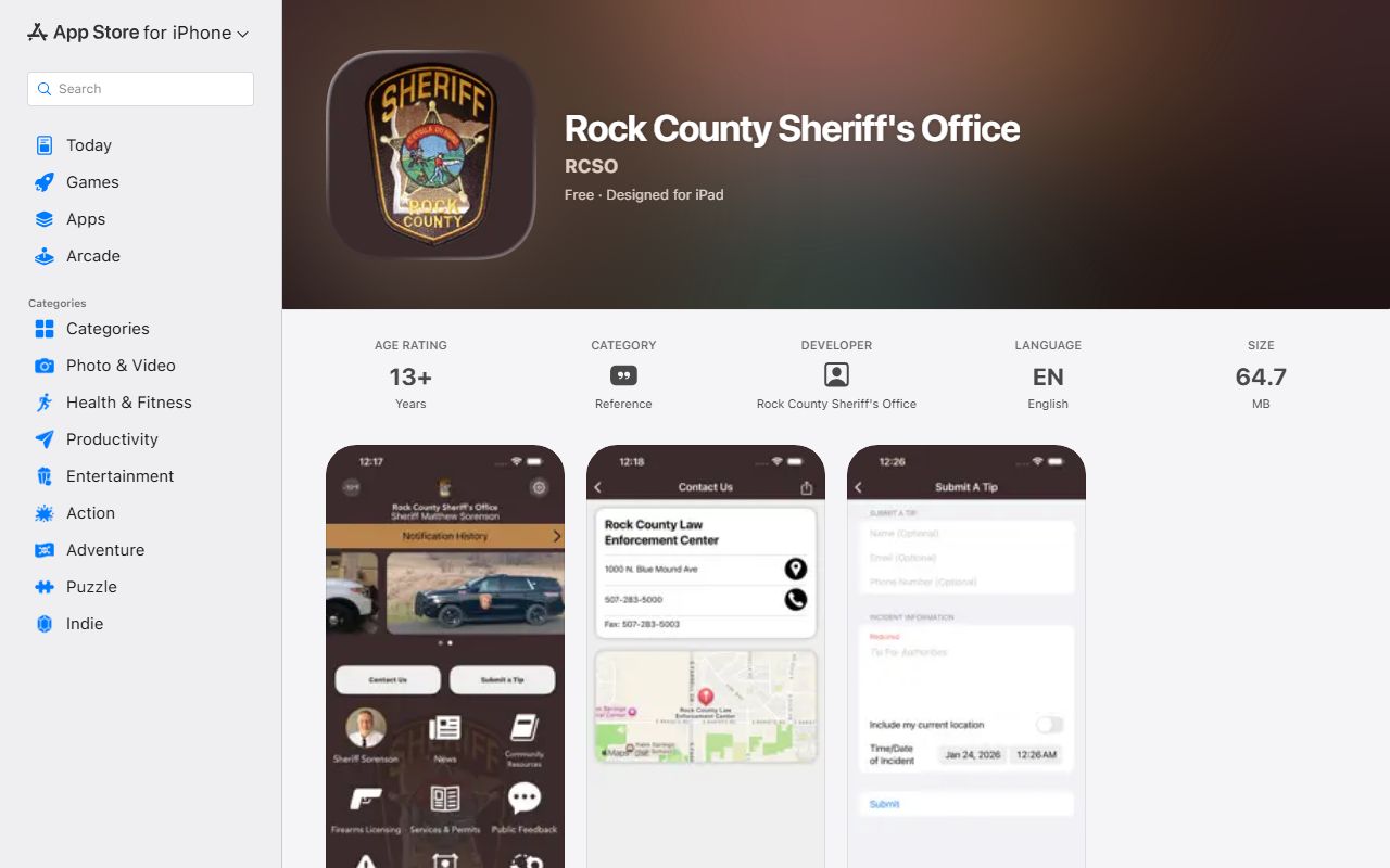Rock County inmate records sheriff app Apple App Store
