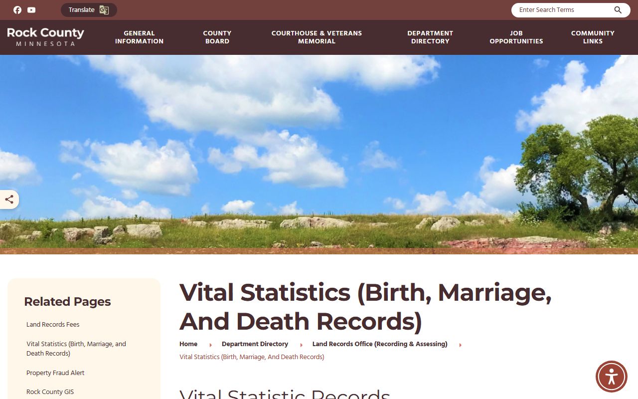 Rock County marriage records vital statistics page