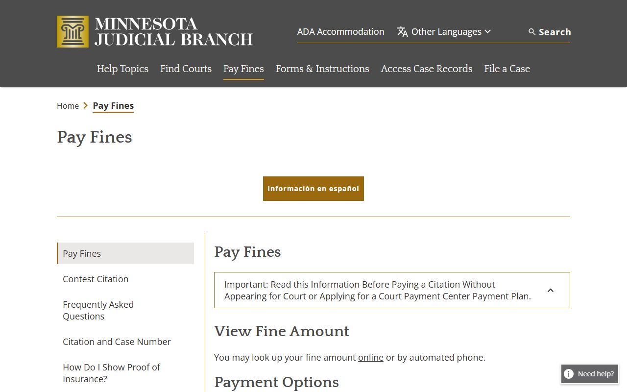 Rock County traffic court records Minnesota pay a fine instructions