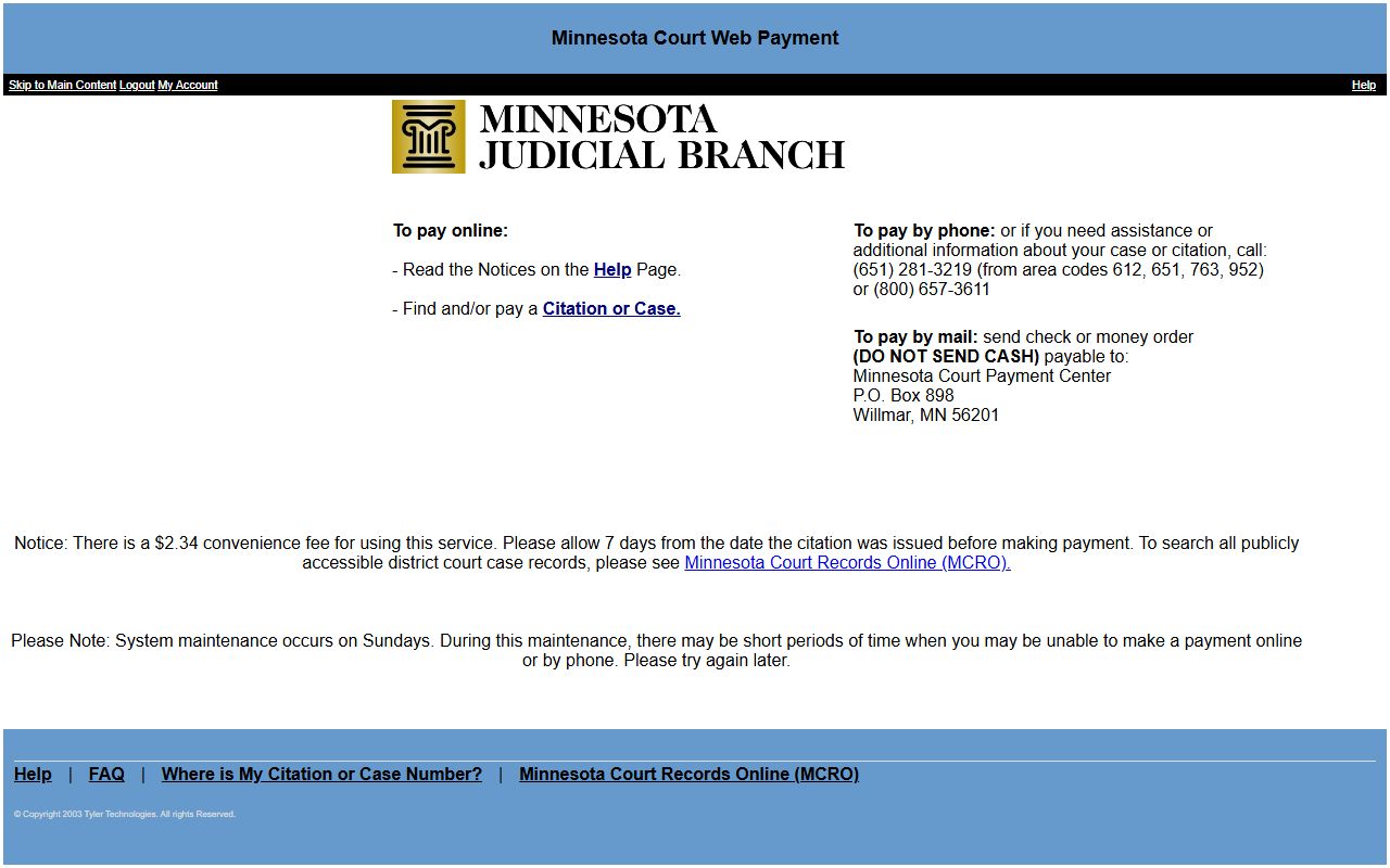Rock County traffic court records Minnesota Court Web Payment portal